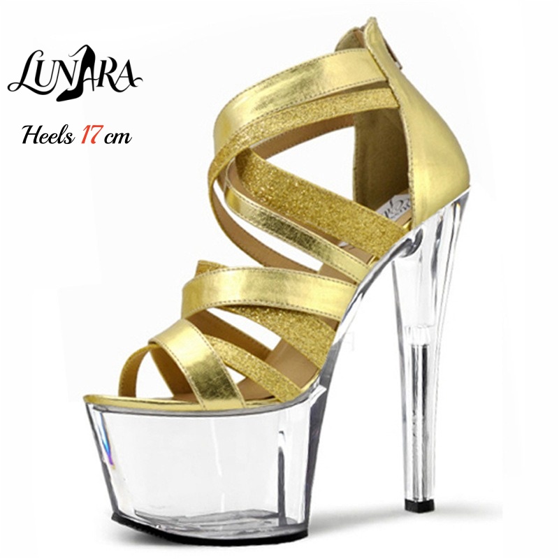 Strappy Heeled Sandals - 17cm/7 cali Złote Metaliczne Sandały na