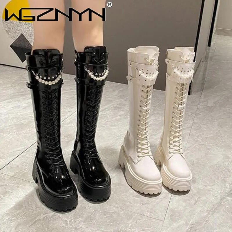High Knee Heel Boots - Zimowe skórzane ciepłe pluszowe buty damskie