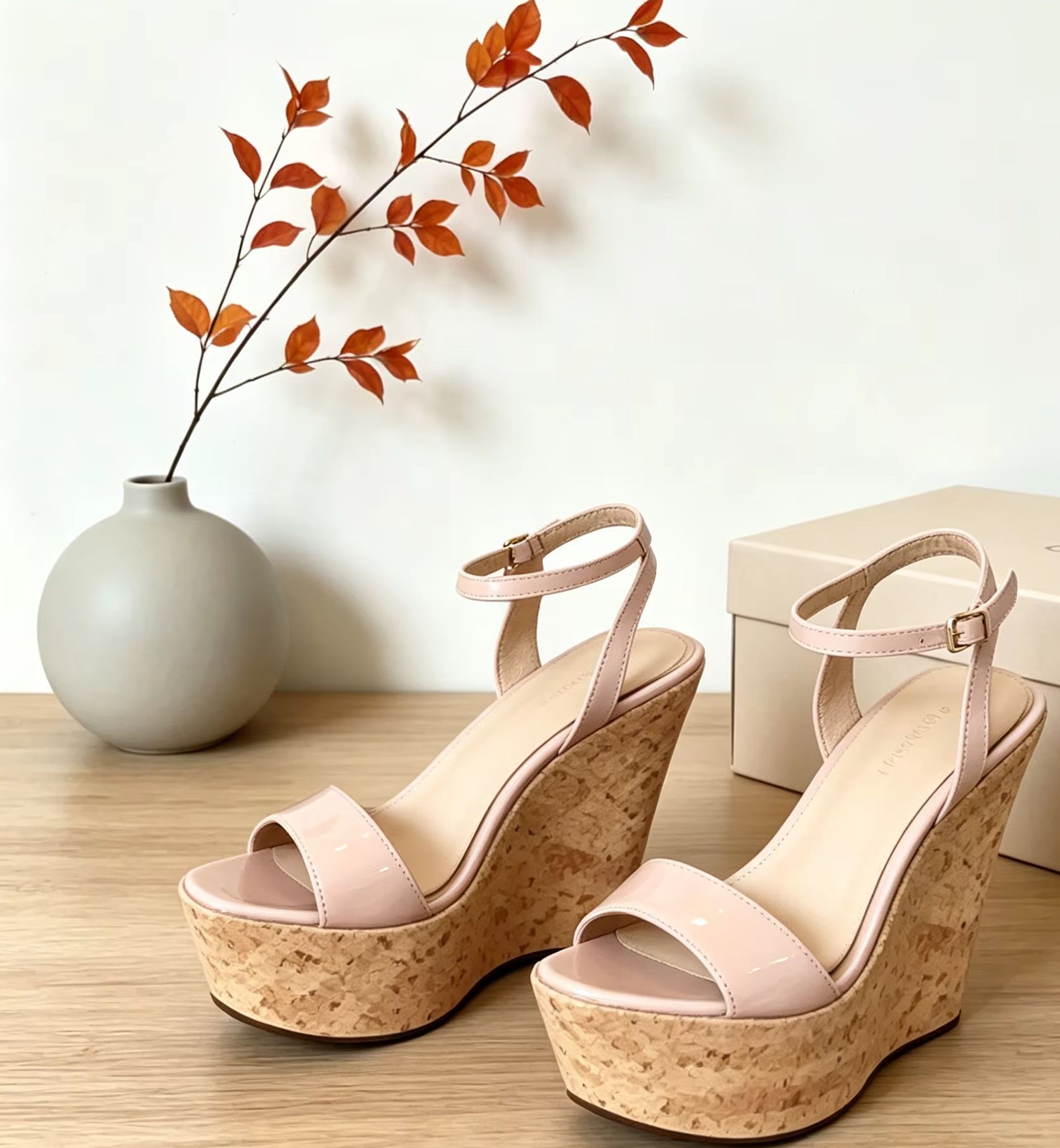 Cork Wedge Sandal - Korkowe sandały na platformie damskie z