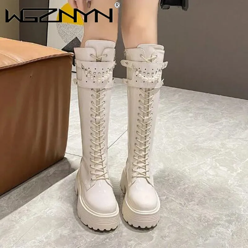 Zimowe skórzane ciepłe pluszow – High Knee Heel Boots recenzja i cena