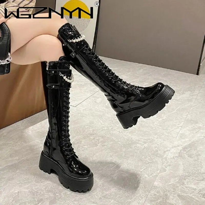 Zimowe skórzane ciepłe pluszow – High Knee Heel Boots recenzja i cena