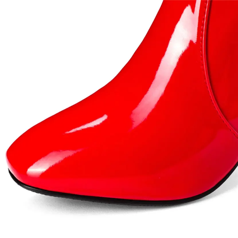 Red White Patent Leather Women – High Knee Heel Boots recenzja i cena