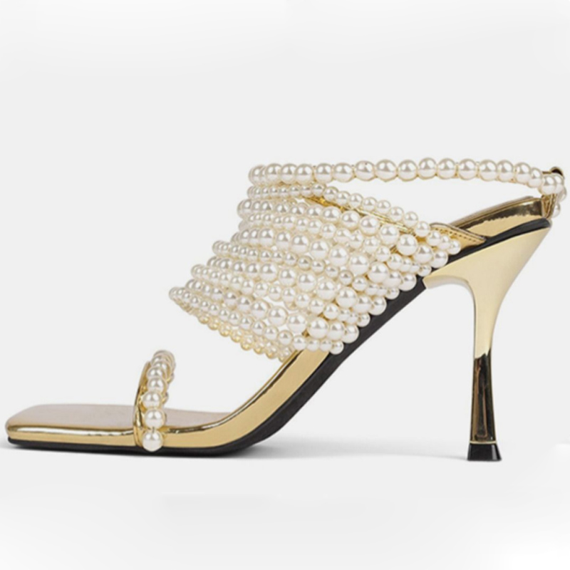 Błyszczące perłowe łańcuszki,  – Gold Chain Sandal recenzja i cena